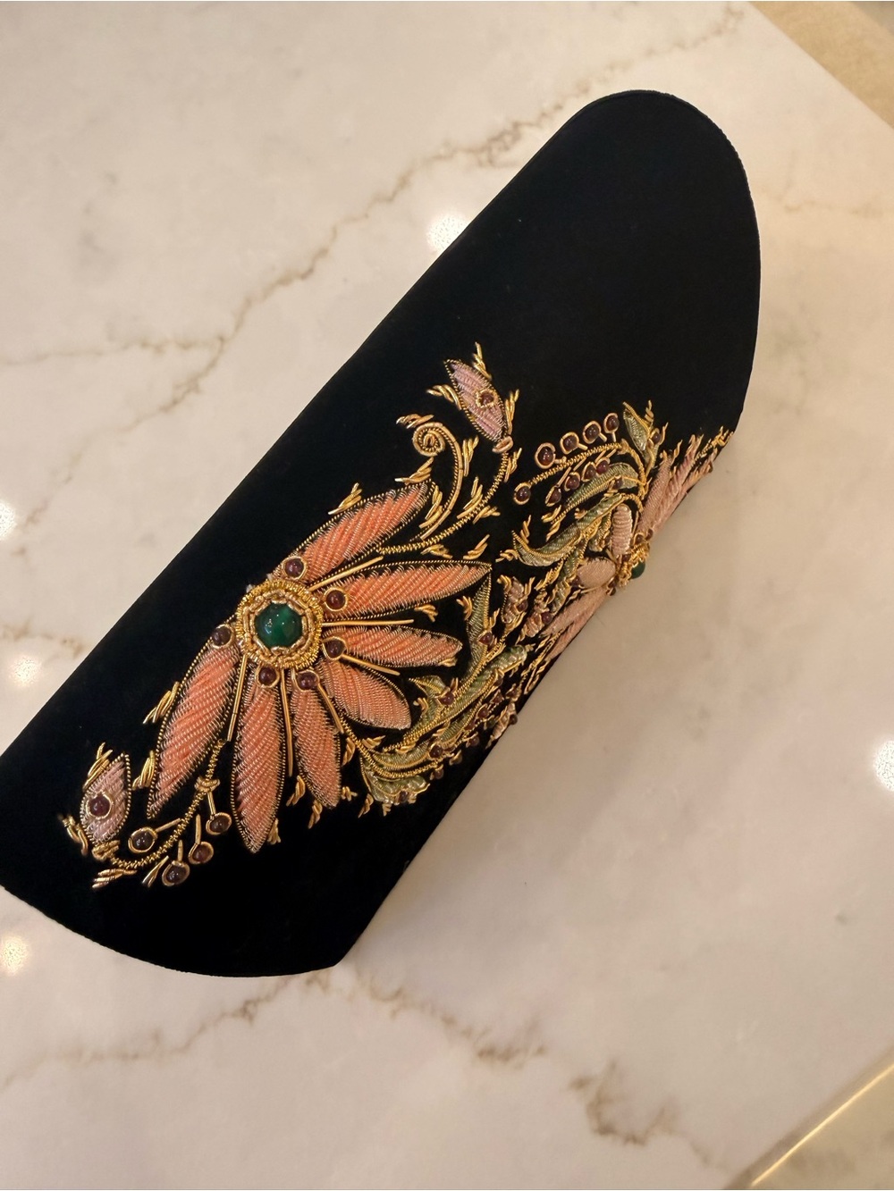 Embroidered Black Velvet Floral Clutch - Pink & Green Accents - Picture 5 of 6